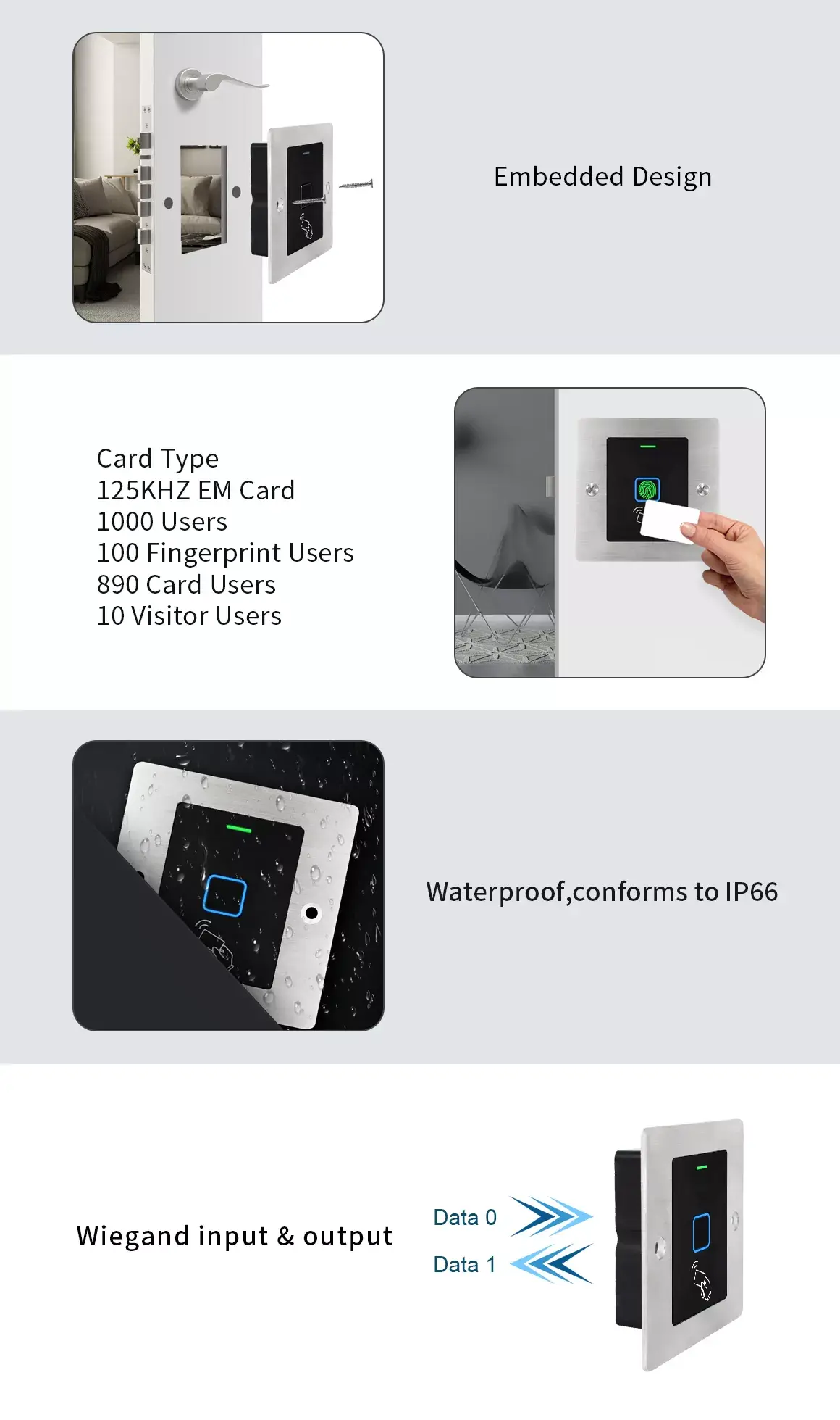 Đầu đọc vân tay thẻ từ âm tường EF3