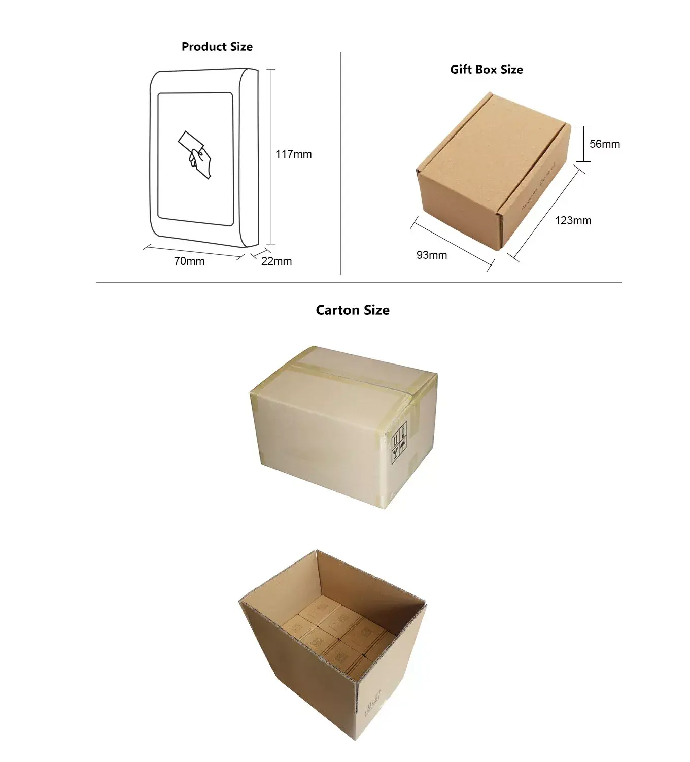Kích thước sản phẩm Đầu đọc thẻ từ kiểm soát ra vào S13 Wifi Kích thước sản phẩm Đầu đọc thẻ từ kiểm soát ra vào S13 Wifi