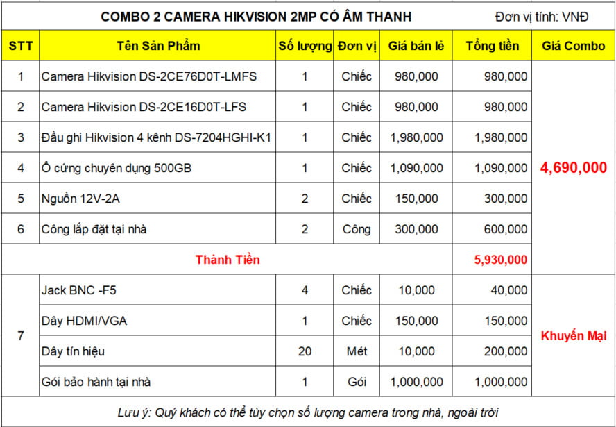 Bộ 2 Mắt Camera HIKVISION 2.0mp – Thu Tiếng5