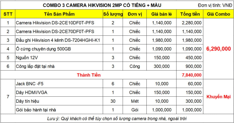 Bộ 3 Camera HIKVISION 2MP - Thu Tiếng - Có Màu Ban Đêm1