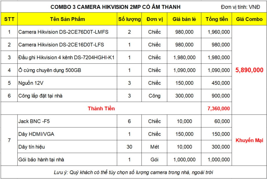 Bộ 3 Mắt Camera HIKVISION 2.0mp - Thu Tiếng6