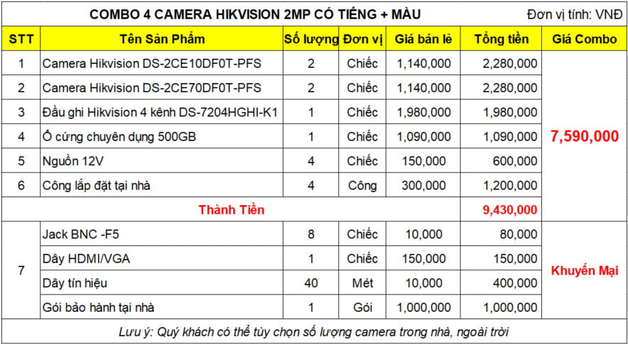 Bộ 4 Camera HIKVISION 2mp - Thu Tiếng - Có Màu Ban Đêm1