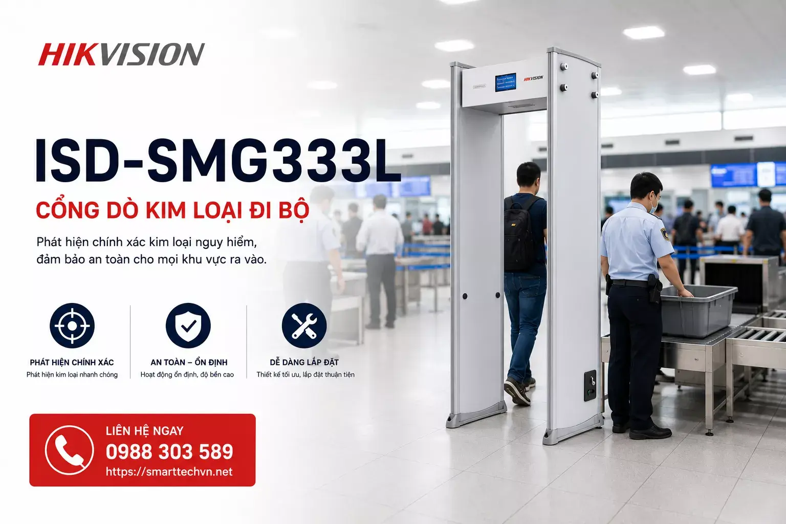 Cổng dò kim loại Hikvision ISD-SMG333L được ứng dụng thực tế để kiểm soát an ninh tại sân bay Cổng dò kim loại Hikvision ISD-SMG333L được ứng dụng thực tế để kiểm soát an ninh tại sân bay
