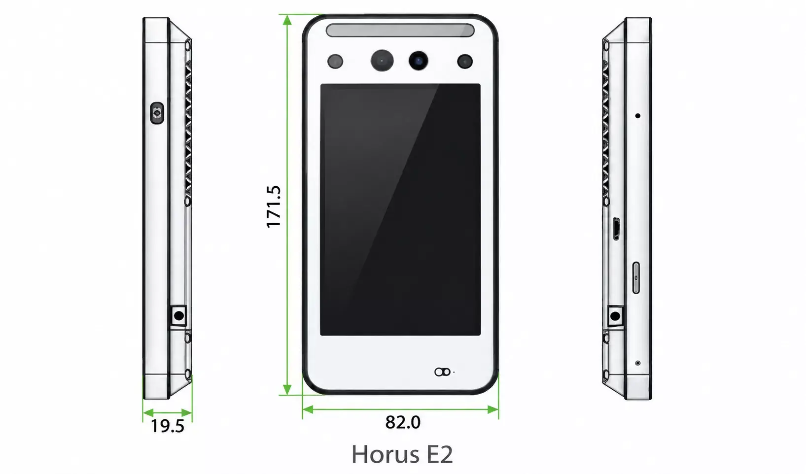 Kích thước máy chấm công kiểm soát cửa ZKTeco Horus E2 Kích thước máy chấm công kiểm soát cửa ZKTeco Horus E2