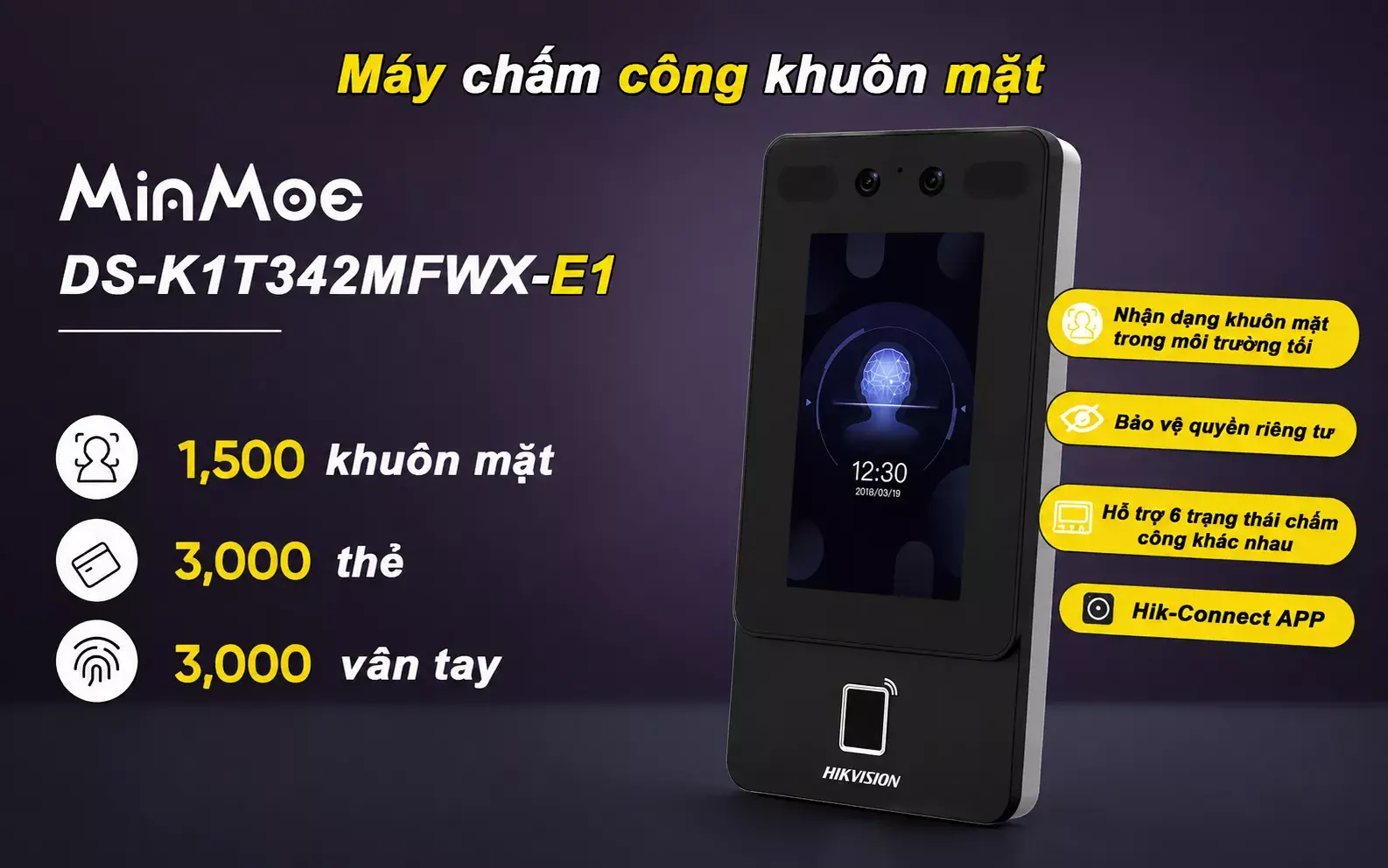 Giới thiệu về máy chấm công khuôn mặt Hikvision DS-K1T342MFWX-E1