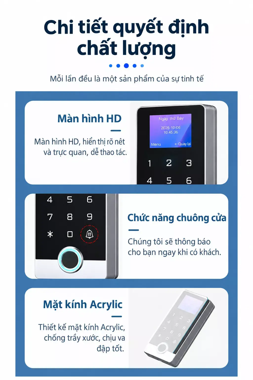 Đầu đọc kiểm soát truy cập bằng màn hình LCD vân tay mật khẩu và thẻ từ TF2 Wifi Đầu đọc kiểm soát truy cập bằng màn hình LCD vân tay mật khẩu và thẻ từ TF2 Wifi