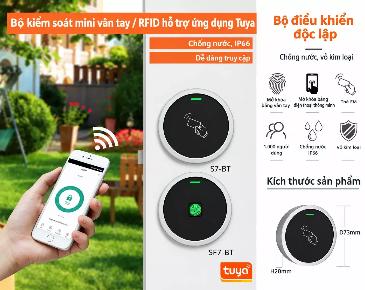 Đầu đọc thẻ từ vân tay SF7-BT ( APP Tuya)