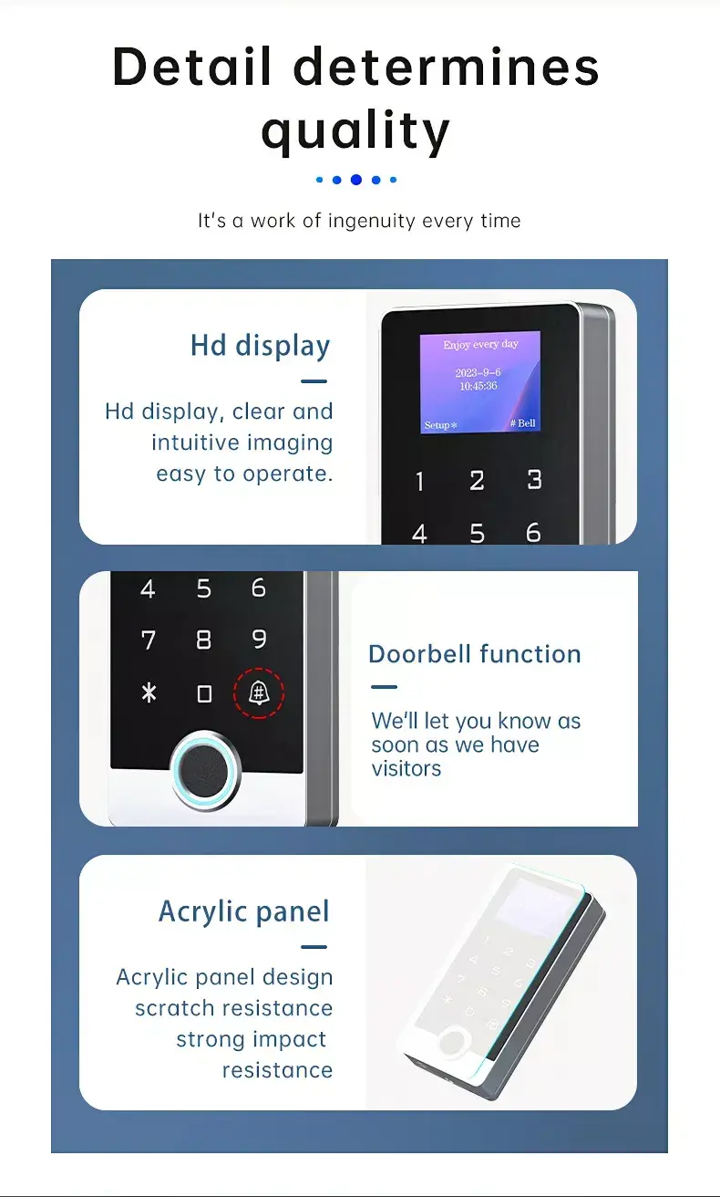 Đầu đọc kiểm soát truy cập bằng màn hình LCD vân tay mật khẩu và thẻ từ TF1 Wifi Đầu đọc kiểm soát truy cập bằng màn hình LCD vân tay mật khẩu và thẻ từ TF1 Wifi