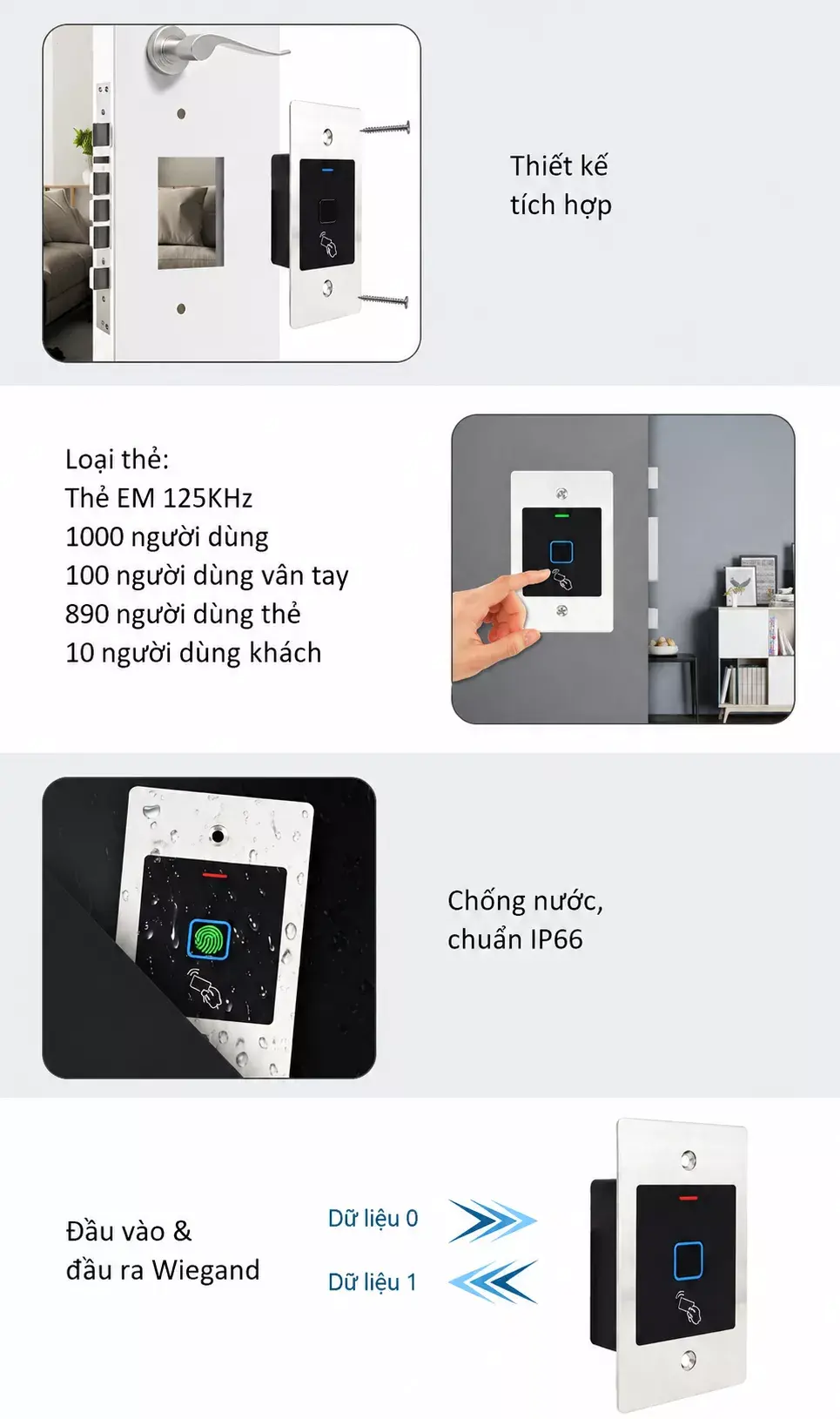 Đầu đọc vân tay thẻ từ âm tường EF2