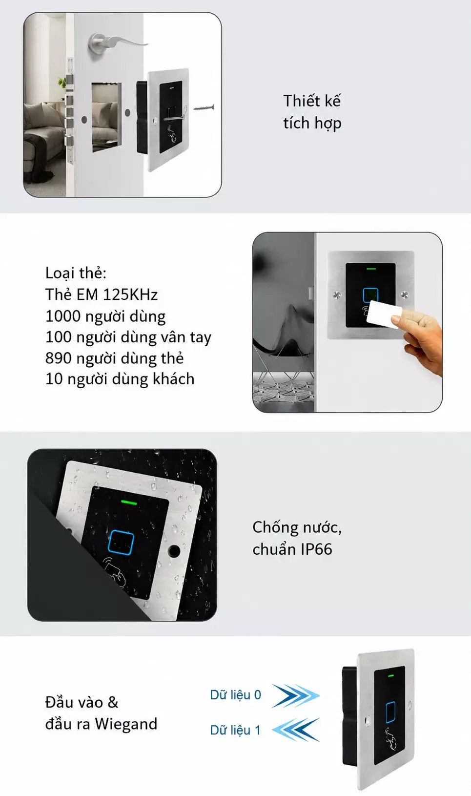 Đầu đọc vân tay thẻ từ âm tường EF3