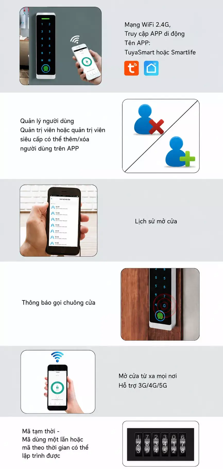 Thiết bị kiểm soát ra vào HF7-WiFi nhận dạng vân tay, thẻ từ, mã PIN Mở cửa bằng App Tuya Thiết bị kiểm soát ra vào HF7-WiFi nhận dạng vân tay, thẻ từ, mã PIN Mở cửa bằng App Tuya