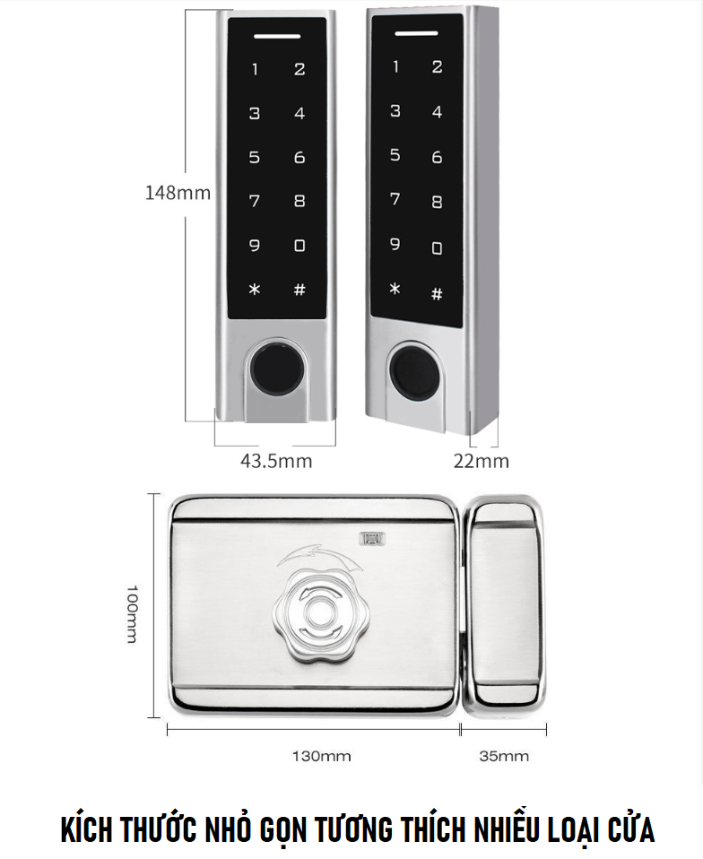 Khóa cổng vân tay, mã số, thẻ từ không dây chốt ngang8