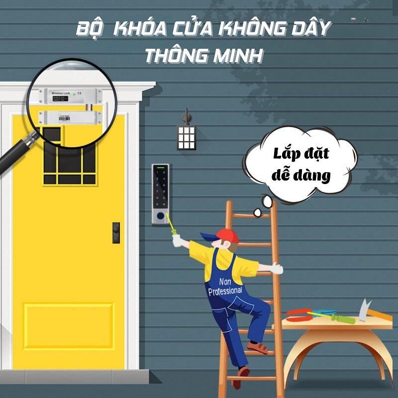 Khóa cổng vân tay, mã số, thẻ từ không dây chốt rơi6