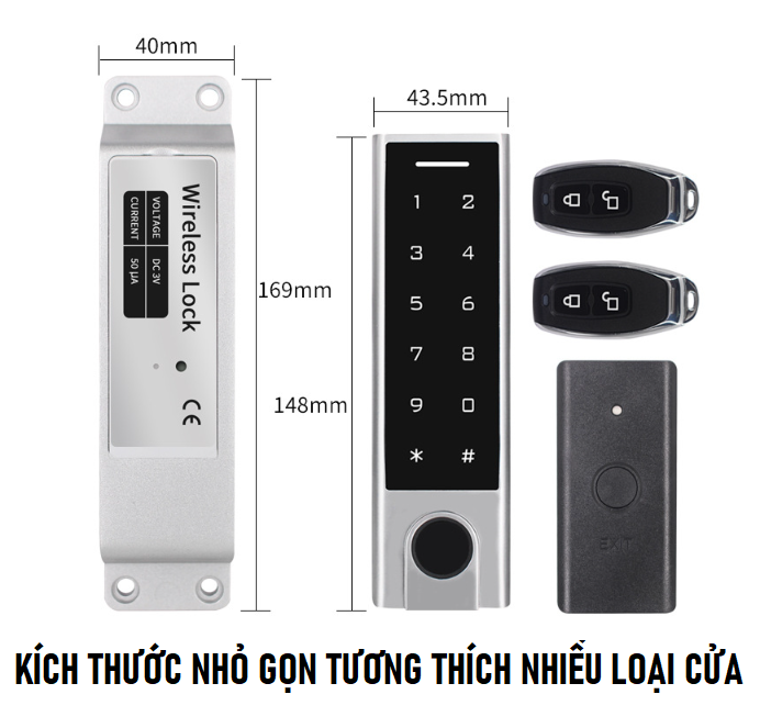 Khóa cổng vân tay, mã số, thẻ từ không dây chốt rơi7