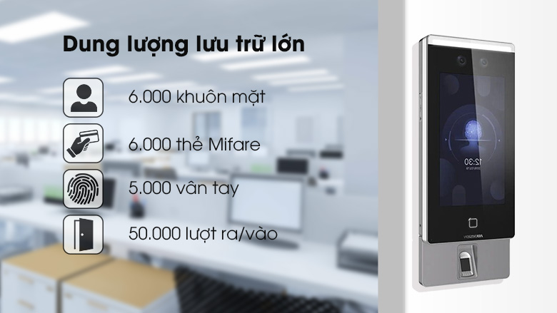 Máy chấm công nhận diện khuôn mặt, vân tay, thẻ từ HIKVISION DS-K1T671MF9