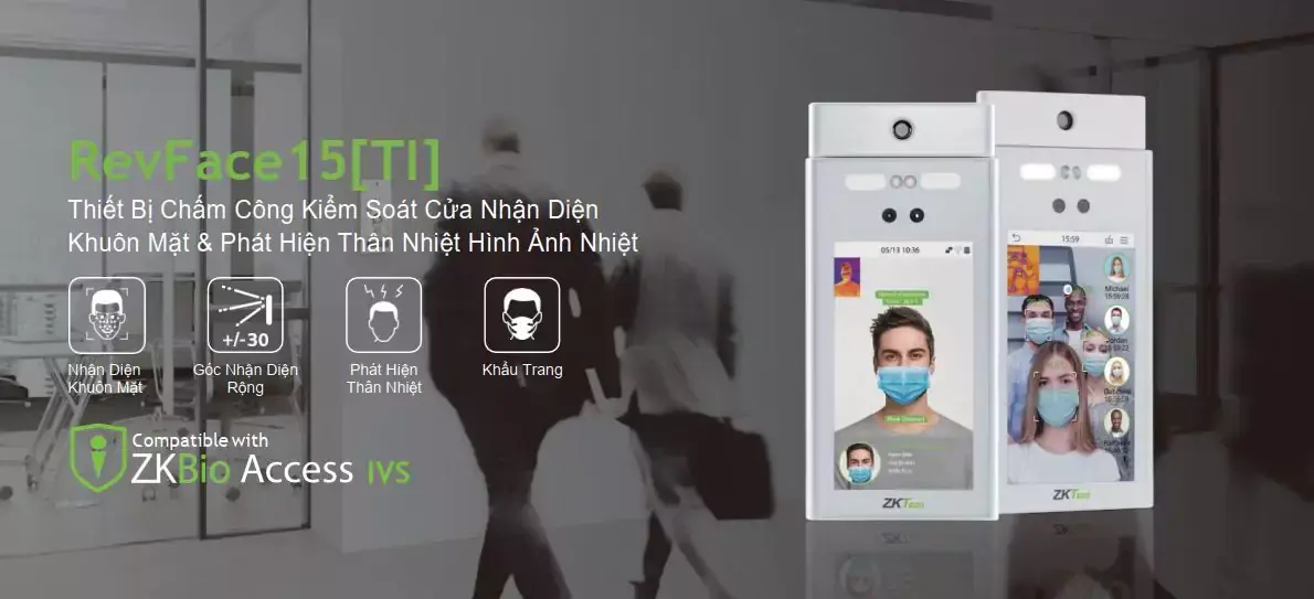 Máy chấm công khuôn mặt kết hợp đo nhiệt độ ZKTeco RevFace15[TI]