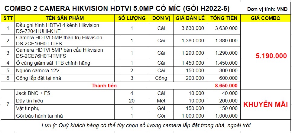 Báo giá Trọn bộ 2 camera HDTVI HIKVISION 5MP [Có Sẵn Míc]2